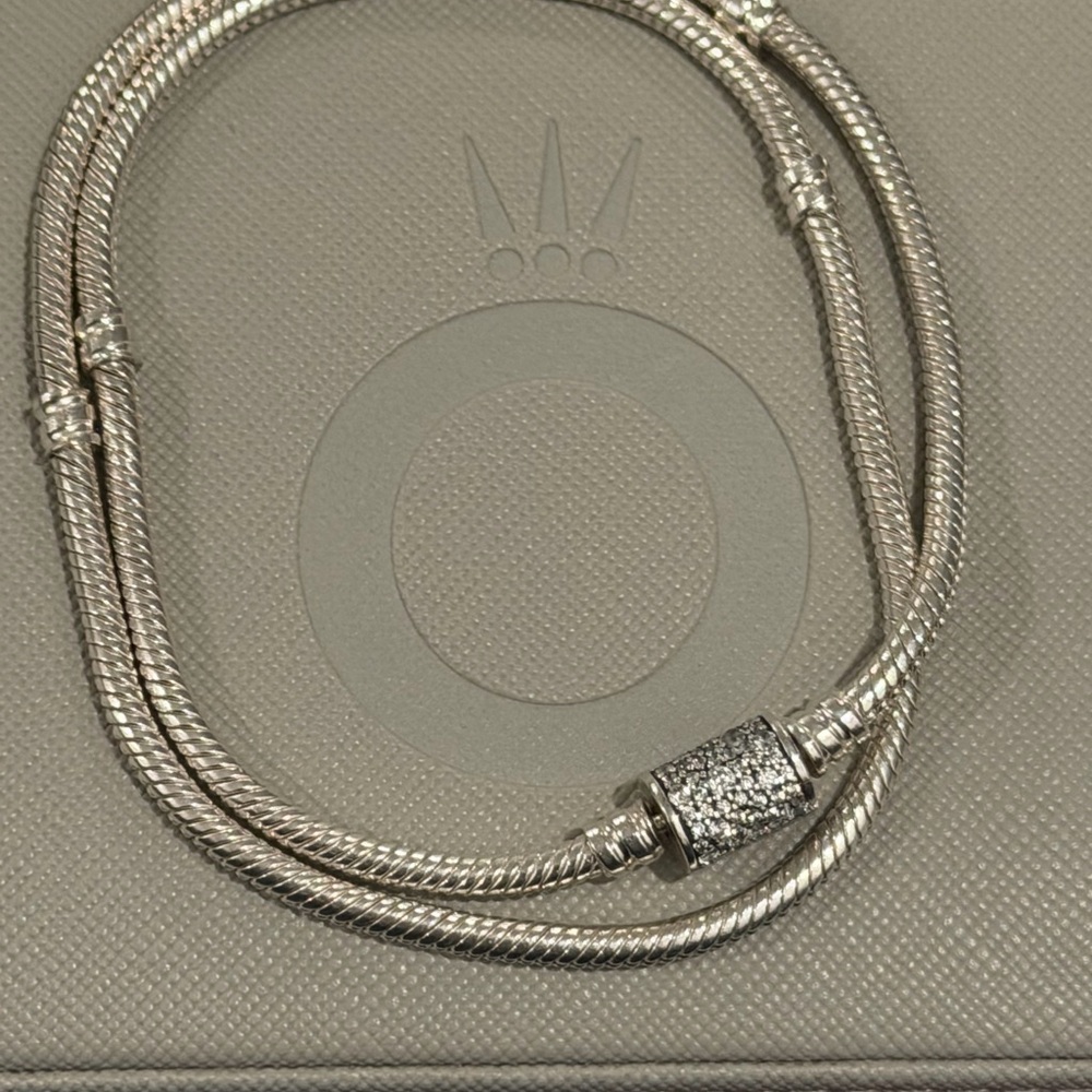 Authentic Pandora Moments Double Wrap Barrel Clasp Snake Chain Bracelet/Necklace